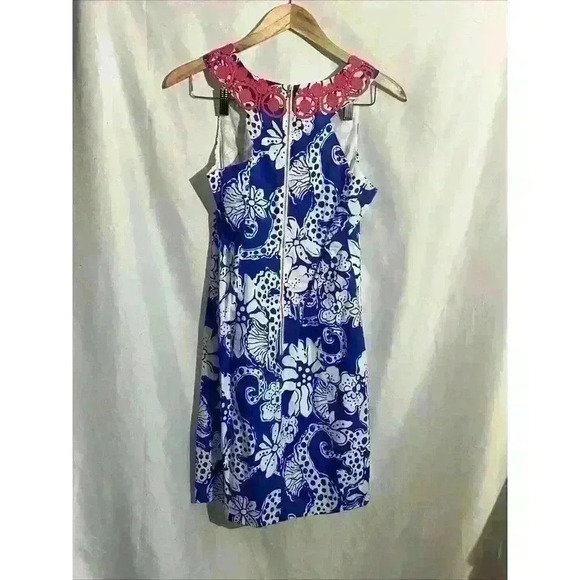 Lilly Pulitzer Augusta Shift Dress Deep Sea Blue Quahog Chowdah Lace Trim Size 6 - Picture 9 of 9